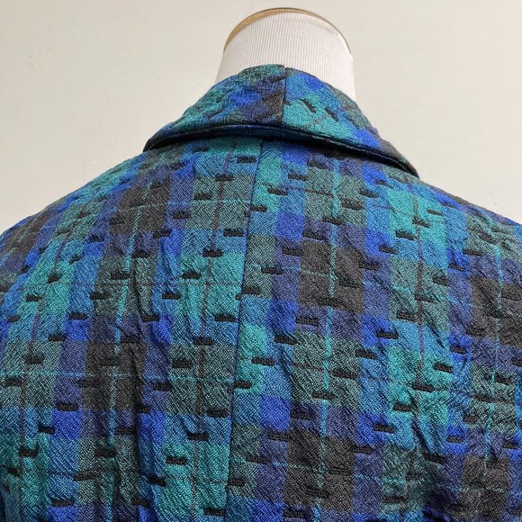 Lancelotti Vintage tartan black plaid wool shawl blazer jacket 40 80s wool blend - Picture 7 of 9